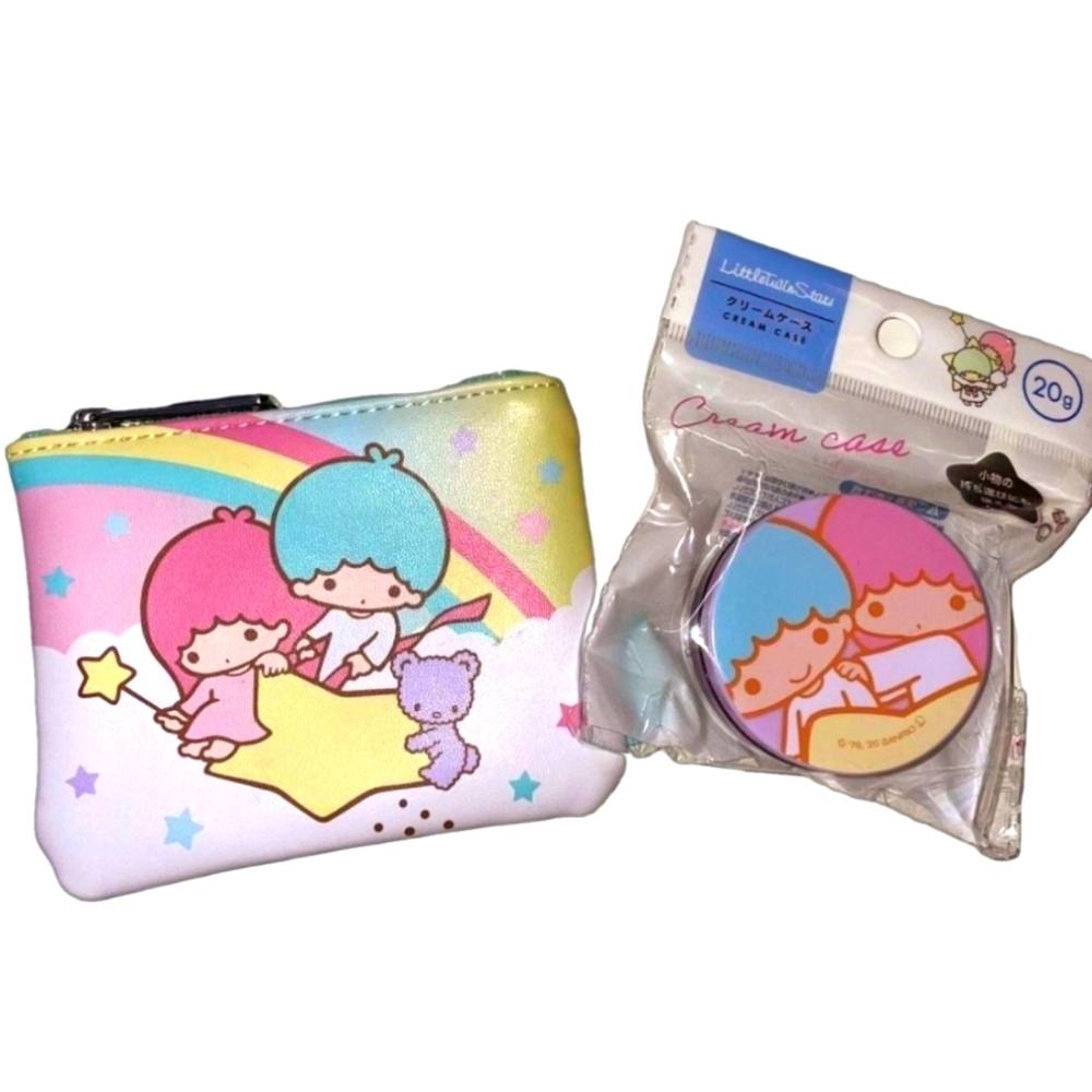 Loungefly Hello Kitty Sanrio Coin Purse, Cream Case, Stickers, and Pouch Bundle